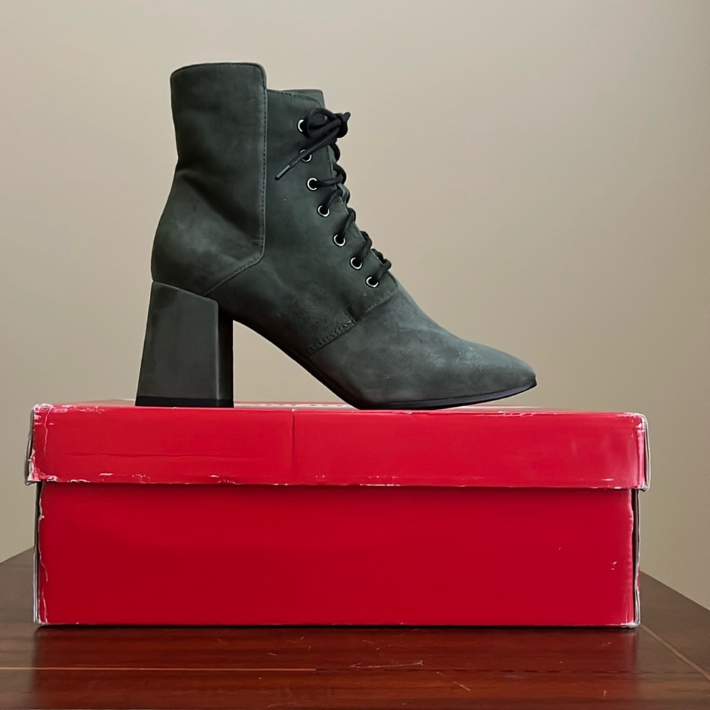 NWT - Formentini - Square Toe Lace-Up Boots - Dark Forest Green - 39 IT / US 9